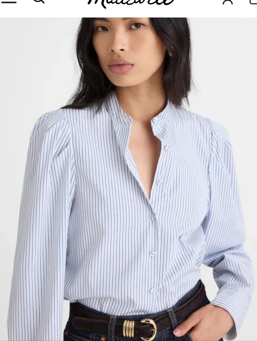 Madewell Puff-Sleeve Button-Up Shirt Blue and White Striped Small G219 - Picture 2 of 12